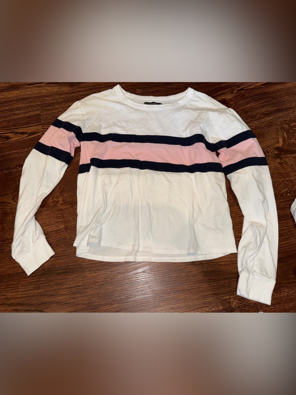 Abercrombie & Fitch White Long-Sleeve Top with Pink & Navy Stripes